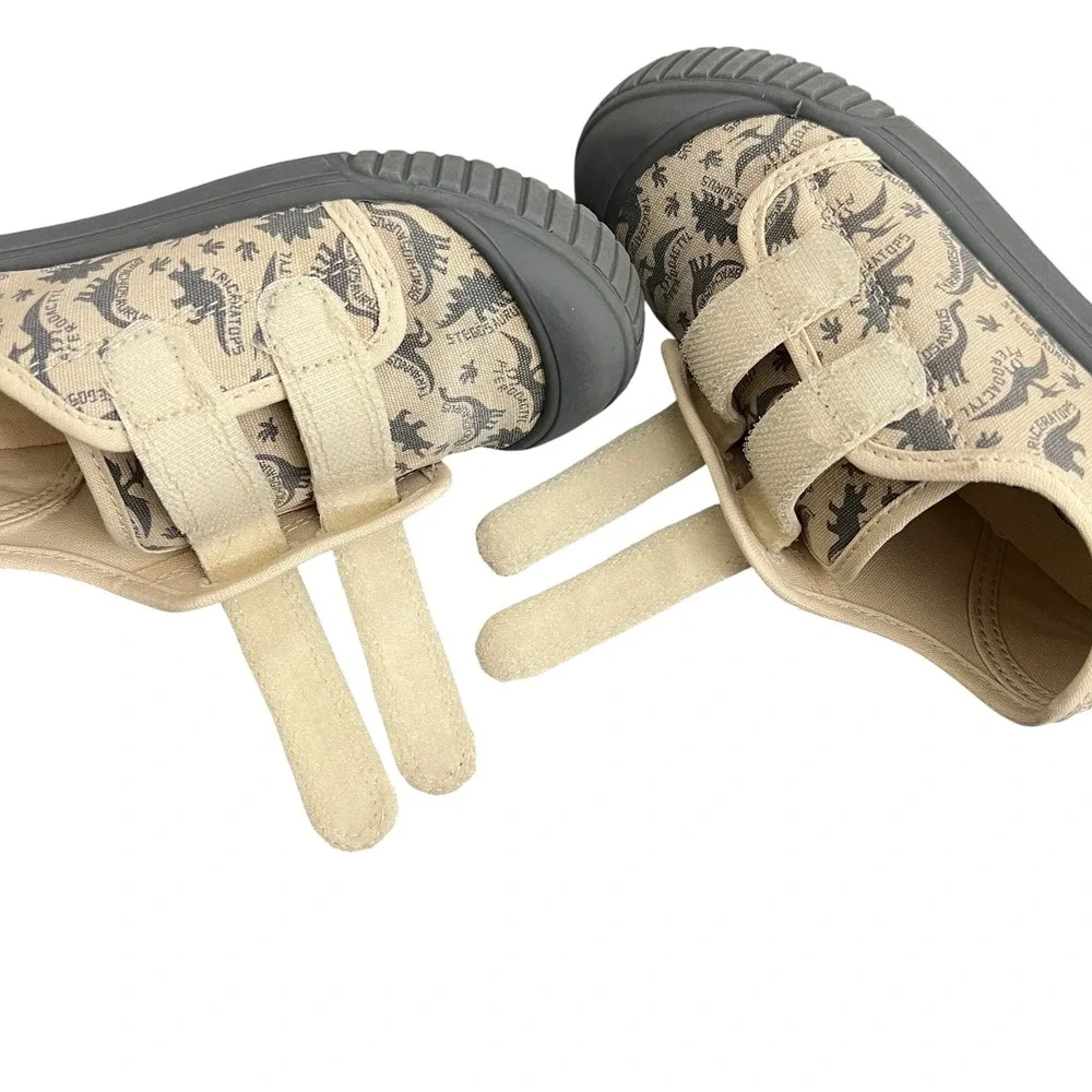 Wonder Nation Boys Dinosaur Canvas Sneakers Beige Gray Hook Loop Size 11 WM47656